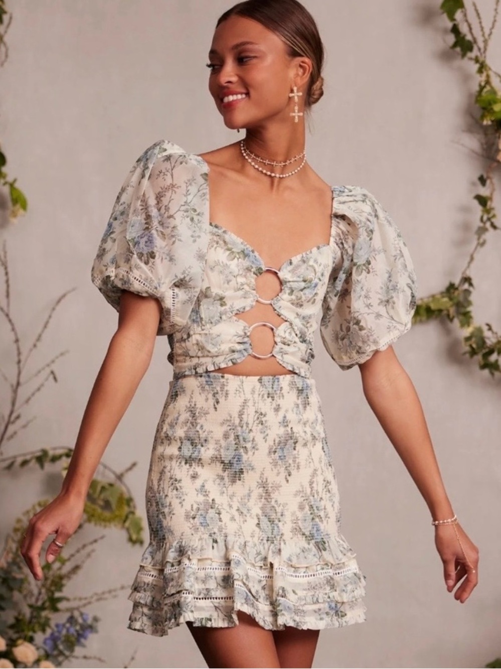 V. Chapman Valerie Mini Dress in Blue Bouquet 10 NWT